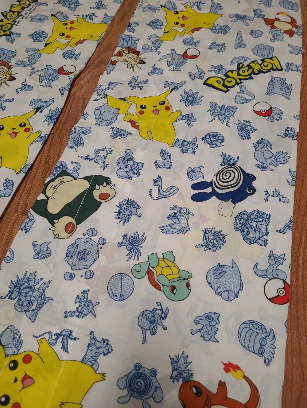 Vintage 1998 Pokemon Window Valance Curtains Pair Pikachu Snorlax Nintendo 83x17